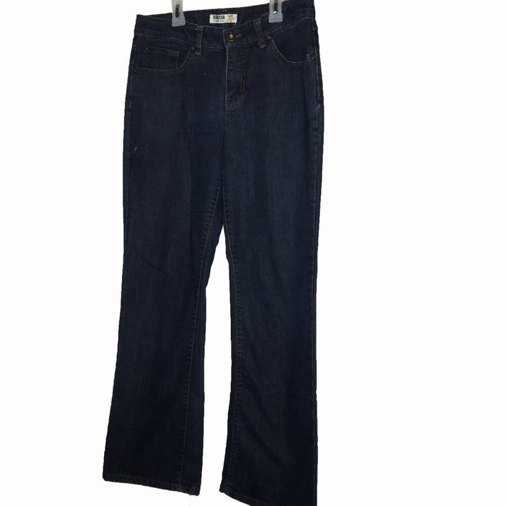 Jeanstar Premium Denim Stretch Boot Cut Jeans Mid Rise Dark Wash Blue Size 8